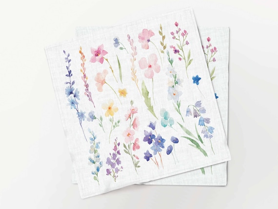 Napkins set, Watercolor Meadow, 100% linen