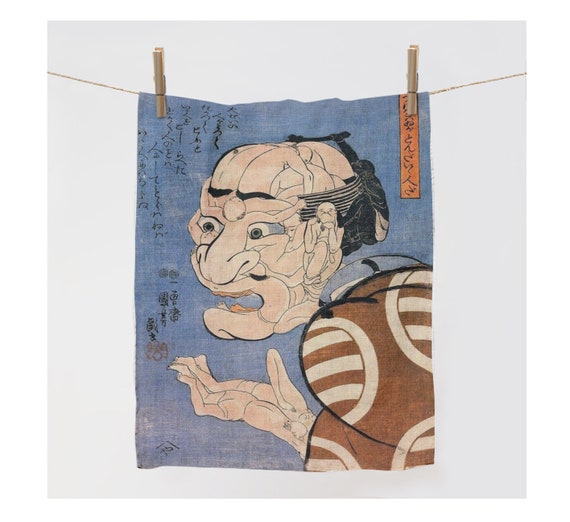 Kitchen towel, Kuniyoshi UTAGAWA, Japan (1847). Man made of men, linen towel, towel with hook, linen kitchen towel, Japan art, LINENISLOVE