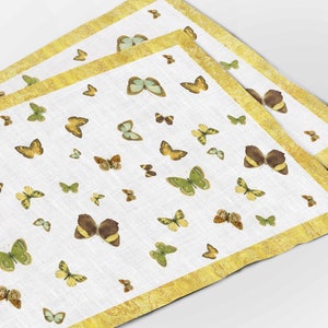 Placemats set (4 or 6), Butterflies, linen placemats, 100% linen, summer table decor, placemats set, yellow placemats