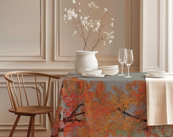 Linen Tablecloth, Autumn leaves (1912) by Edward Okuń, Fall Home Decor, 100% Linen, Handmade in Lithuania