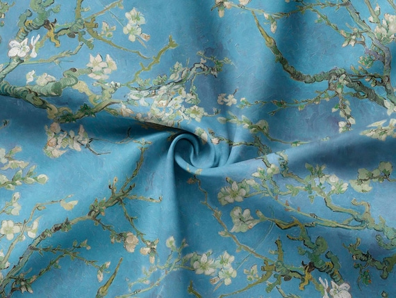 Van Gogh, Linen fabric, Sky Blue, Fabric by yard, fabric by meters, 100% linen, wholesale, crafting fabric, fabric pattern, linen flax