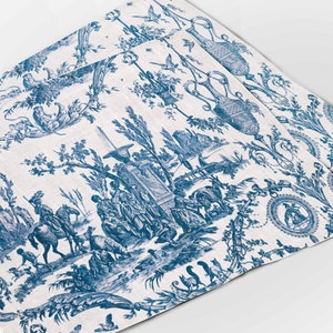 Placemats set, Jean-Baptiste Marie Huet, linen placemats, 100% linen, vintage table decor, blue placemats set