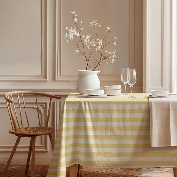 Linen tablecloth, Yellow Stripes, 100% linen fabric