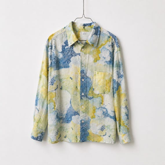 Relaxed Men’s Linen Shirt “Bubbles” by Milda Kozyroviciute