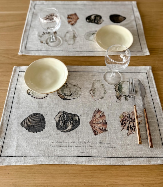Placemats set, Different Types of Mollusks, Charles Dessalines D’ Orbigny, Fabric placemats, 100% linen