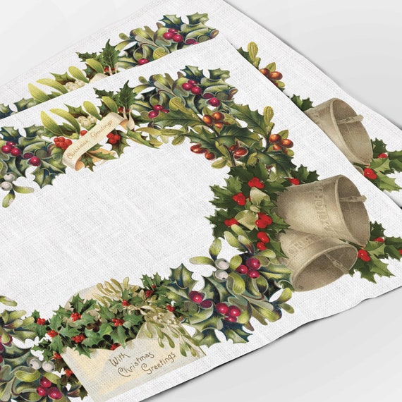 Christmas placemats, Placemats set of 4, Vintage Christmas, Christmas Letter, linen, Christmas ornaments, Winter placemats, Christmas decor