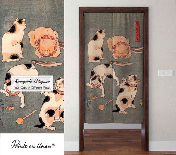 Noren curtain, Utagawa Kuniyoshi, linen curtains, door curtain, 100% linen, panel curtain, closet cover, window curtains linen