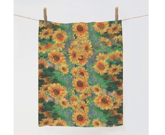 Kitchen towel, Claude Monet, Sunflowers, linen towel, 100% linen