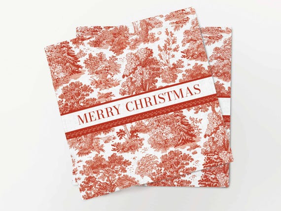 Napkins set, Toile Pine, Merry Christmas, Holiday dinner, Linen napkins, Holiday decor, custom gift, Christmas napkins, napkins pattern