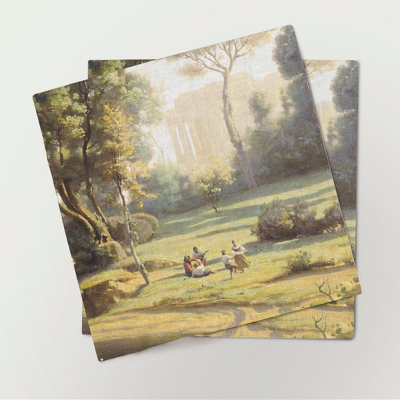 Linen napkins, Jean-Baptiste, Italian Landscape, fabric napkins, 100% linen, Vintage napkins, art print napkins