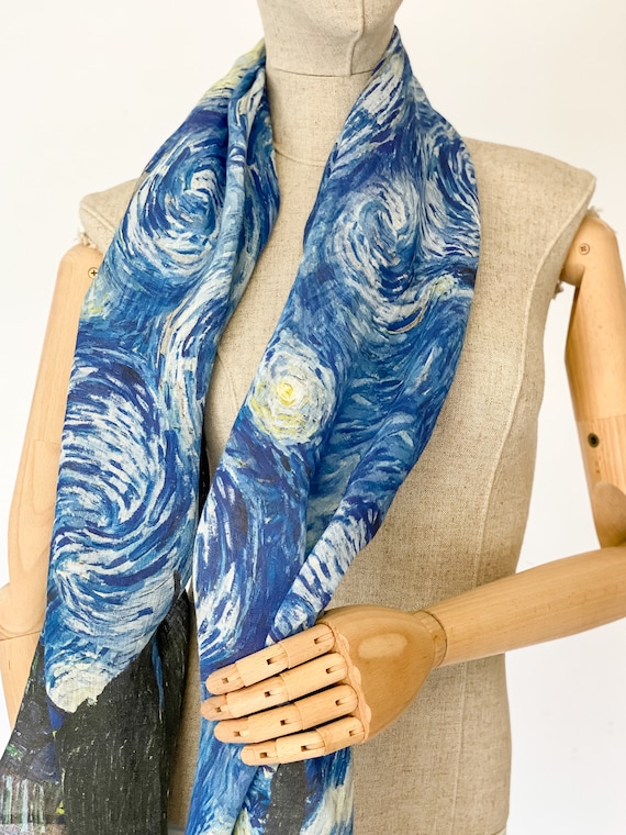 Starry Night, Scarf, Vincent van Gogh, 27" x 76",  linen scarf, custom size scarf, gift for her, maxi scarf, hand made scarf, Van Gogh print