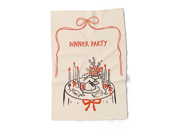 Kitchen Towel, Dinner Party, Tea Towel, Scandinavian Style, Red & Beige Christmas Decor