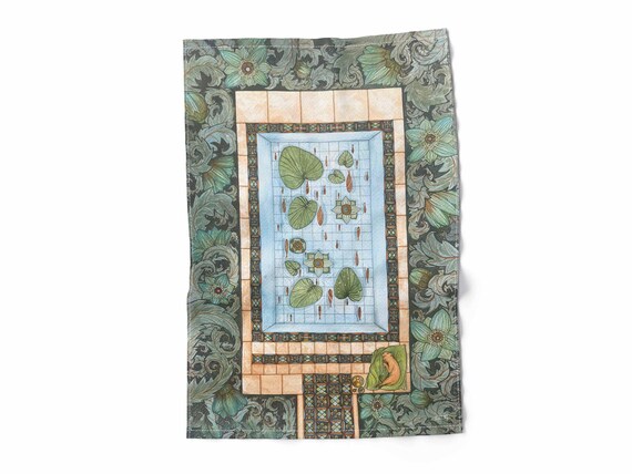 Linen Kitchen Towel: 'The Pool' Art Print, Handmade Lithuanian Dish Towel