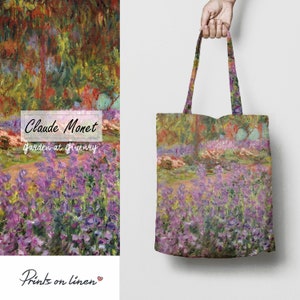 Tote bag, Claude Monet, Tuin in Giverny, linnen tas, kunstprint, kunstenaarstas, 100% linnen tas afbeelding 1