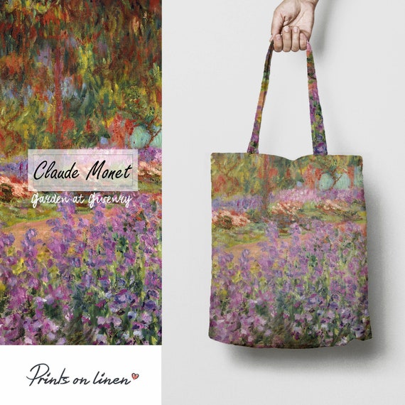 Tote bag, Claude Monet, Garden at Giverny, linen bag, art print, artist bag, 100% linen bag