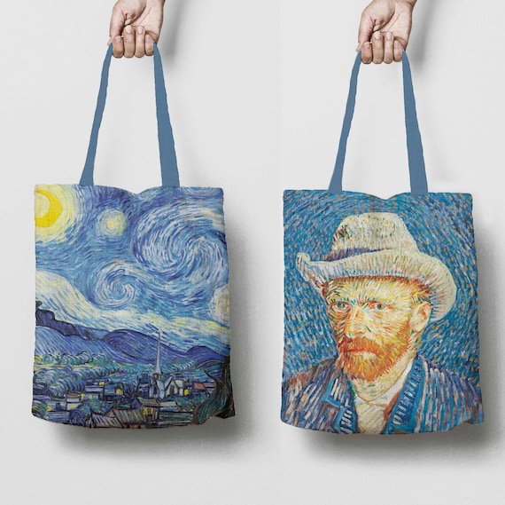 Two sides linen tote bag, Vincent van Gogh, Starry Night, Autoportret, linen tote, 100% linen, hand made in Lithuania