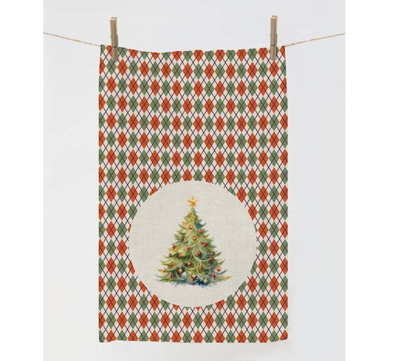 Kitchen towel, Retro Holiday, Vintage Christmas, linen towel, Christmas Decor, 100% linen, Christmas towel