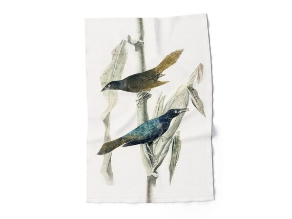 Linen towel, Purple Grackle (1785–1851), John James Audubon, Kitchen towel, 100% linen
