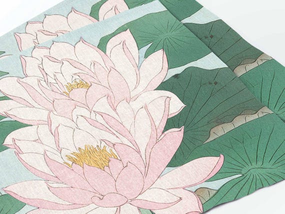 Placemats set, Ohara Koson, Water Lily, Wabi Sabi table decor, 100% linen