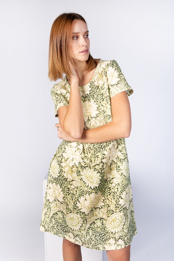 Women dress, Chrysanthemum, William Morris, summer dress, linen dress, 100% linen, linen tunic, sleeveless dress, dress with pockets