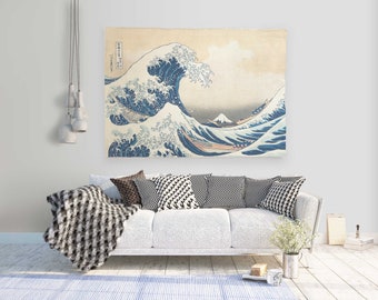 Wanddecor, Katsushika Hokusai, The Great Wave, 100% linnen, aangepast formaat, wandtapijt, linnen tapijt