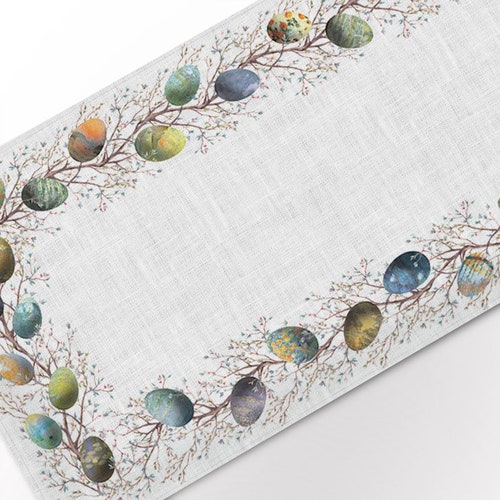 Easter Table Runner Willow Easter Decor Easter Eggs Linen Etsy