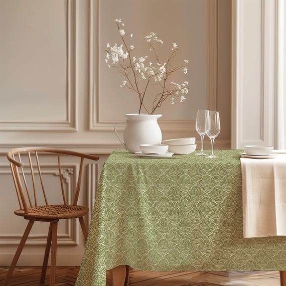 Tablecloth, Moss, Wabi Sabi, Floral table top 100% linen