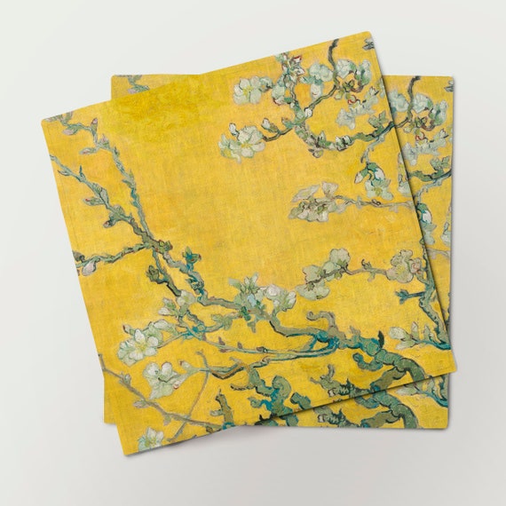Linen napkins, Almond Blossom, Yellow Edition, Vincent van Gogh, 100% linen, napkins pattern, hand made napkins by Linenislove