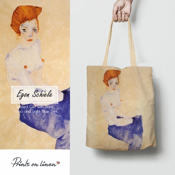 Egon Schiele, Seated Girl, Tote bag, linen tote, 100% linen, vintage tote, wholesale tote bag, Egon Schiele tote bag, art print tote