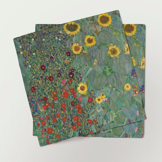 Napkins set, Gustav Klimt, Garden with Sunflowers, lunch napkins, dinner napkins, 100% linen, napkins wholesale