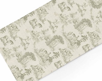 Linen Table Runner, Toile de Jouy Horses Print, Custom Length