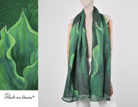 Wabi Sabi, linen scarf, green fashion, wabi sabi linen, wabi sabi art, green leave, hand made scarf, green linen scarf, eco fashion