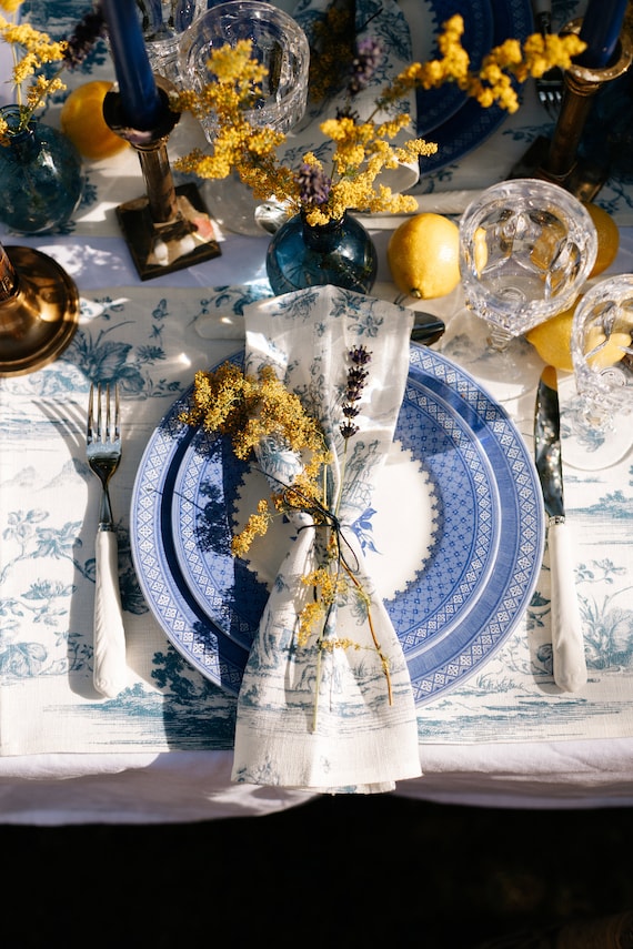 50 Tovagliette Di Carta Rotonde Blu E Bianche - &Oslash;34cm Per Feste E Cucina