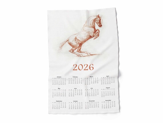 Linen Calendar Tea Towel: Horse Zodiac Design