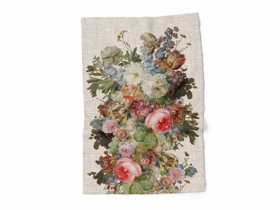 Dish towel, Gerard van Spaendonck, Still Life, BEIGE LINEN, fabric towel, vintage kitchen towel, 100% linen