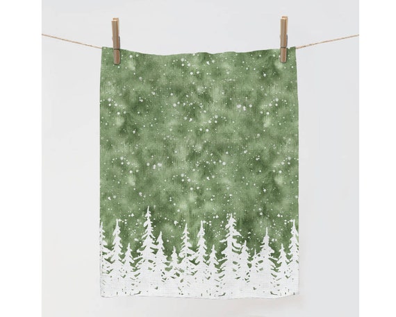 Christmas towel, Pine trees in snow, Winter decor, Christmas kitchen decor, Christmas decor, Christmas ornaments, 100% linen