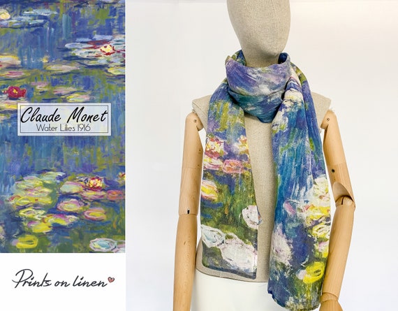 Claude Monet, Water Lilies, linen scarf, linen women scarf, scarf print, 100% linen, linen wrap, blue linen scarf, linen is love