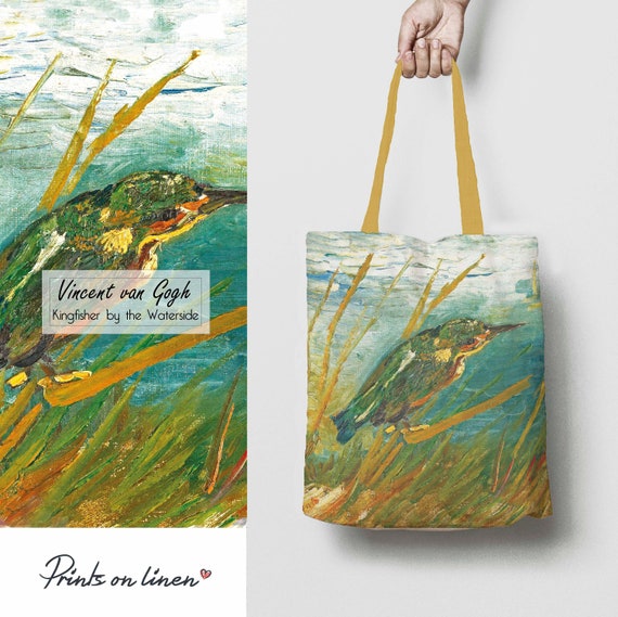 Kingfisher, Vincent van Gogh, Tote bag, custom tote bag, eco tote, linen tote, shopping bag, wholesale tote, Van Gogh tote