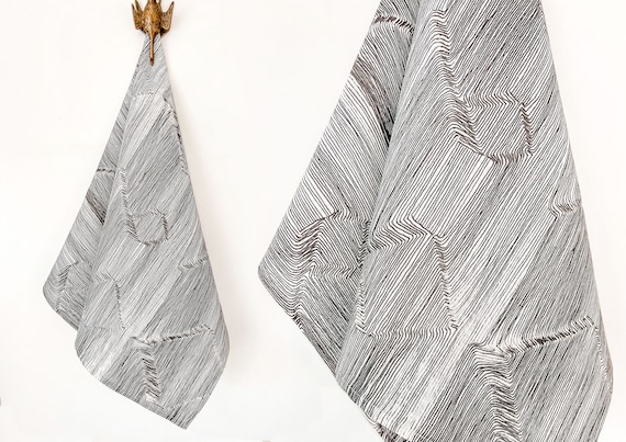Geometric towel, linen towel, dish towel, Hand Drawn Gray, Geometric Texture, 100% linen