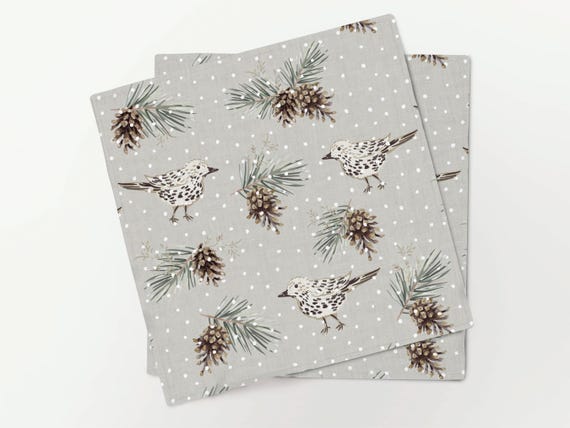 Napkins Set, Soft Winter, Christmas Design, Holiday Table Decor, 100% linen