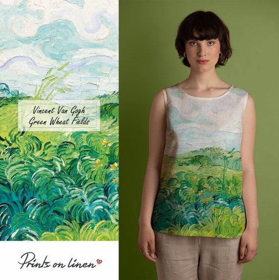 Linen blouse, Vincent van Gogh, linen tank top, linen tank, linen shirt, 100% linen, Van Gogh shirt, Green linen shirt