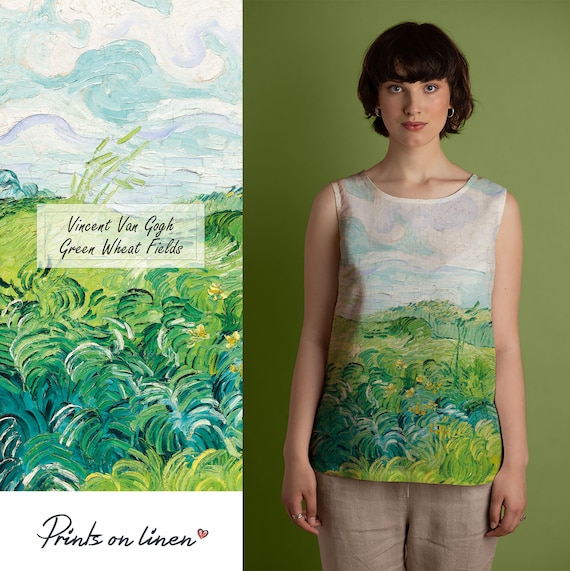 Linen blouse, Vincent van Gogh, linen tank top, linen tank, linen shirt, 100% linen, Van Gogh shirt, Green linen shirt