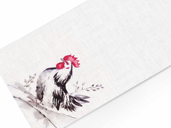 Easter table runner, Waterclor Chicken, Rustic table runner, Easter decor, linen table runner