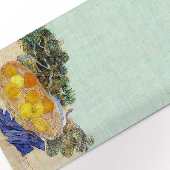 Table runner, Vincent van Gogh, Still Life with Oranges, Lemons and Blue Gloves, 1889, linen table runner, custom size, 100% linen