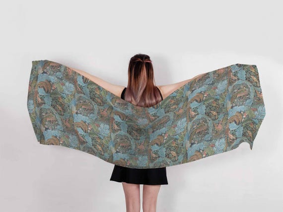 Linen scarf William Morris, Acanthus and Birds, 100% linen