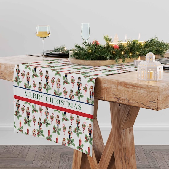Table runner "Nutcracker Holiday", Christmas decorations, custom size, Christmas gift, table topper, Holiday decor, 100% linen