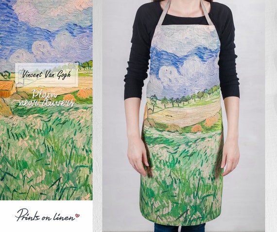 Van Gogh, apron, linen, Plan Auvers, personalized apron, kitchen apron, apron with pocket, linen apron, aprons, retro apron, chef apron