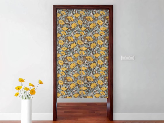 Noren curtain, William Morris, Yellow Poppy, Japanese Noren, door curtain, 100% linen, closet cover, window curtains