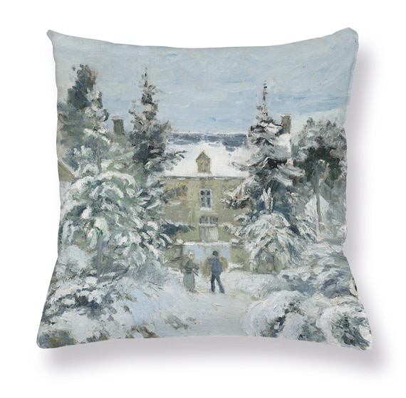 Cushion cover, Piettes House at Montfoucault, Camille Pissarro, Linen Home Decoration, 100% linen, Snowy Winter print, Cozy Couch Pillow.