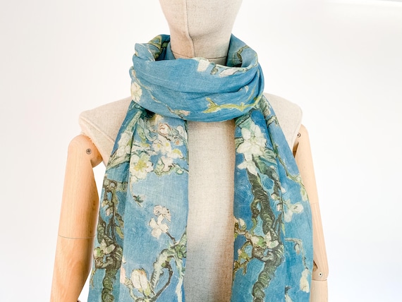Women scarf, Vincent van Gogh, Almond Blossom, Scarf, Linen scarf, Light weight scarf,  Mother's day gift, Fashionable mom gift, 100% linen